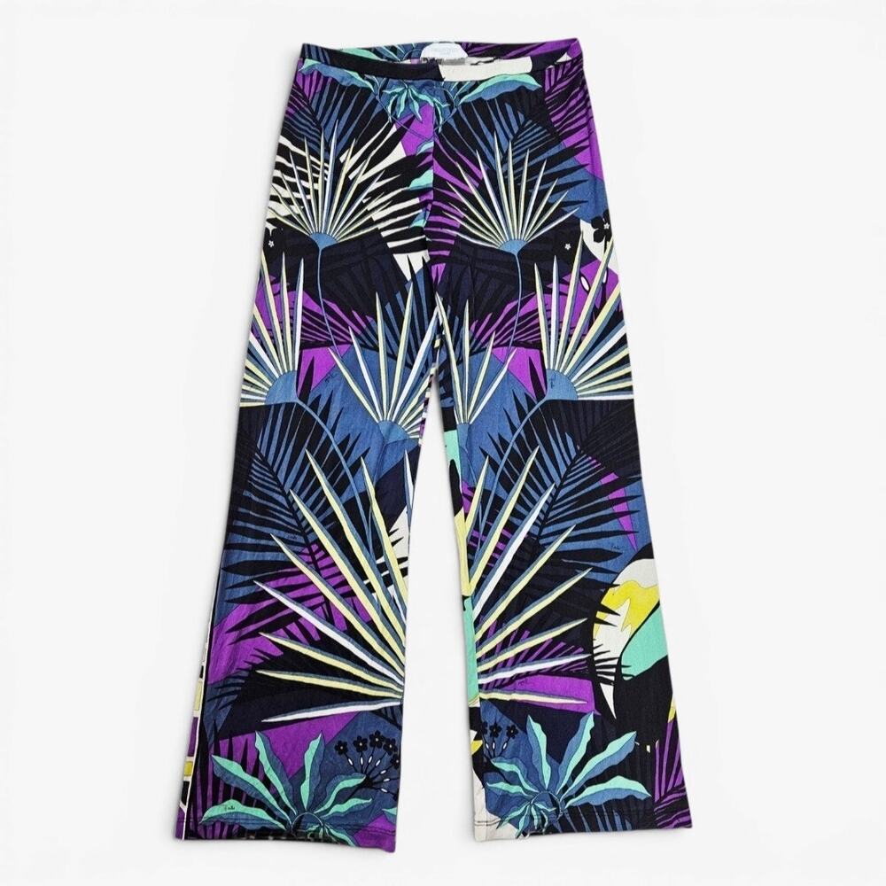 Emilio Pucci Black, Purple & Blue Printed Cropped Wide-Leg Pants